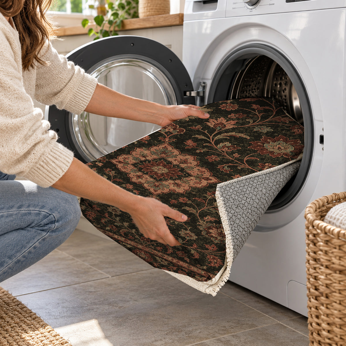 Kashan Terracotta Classic Washable Rug — washing machine