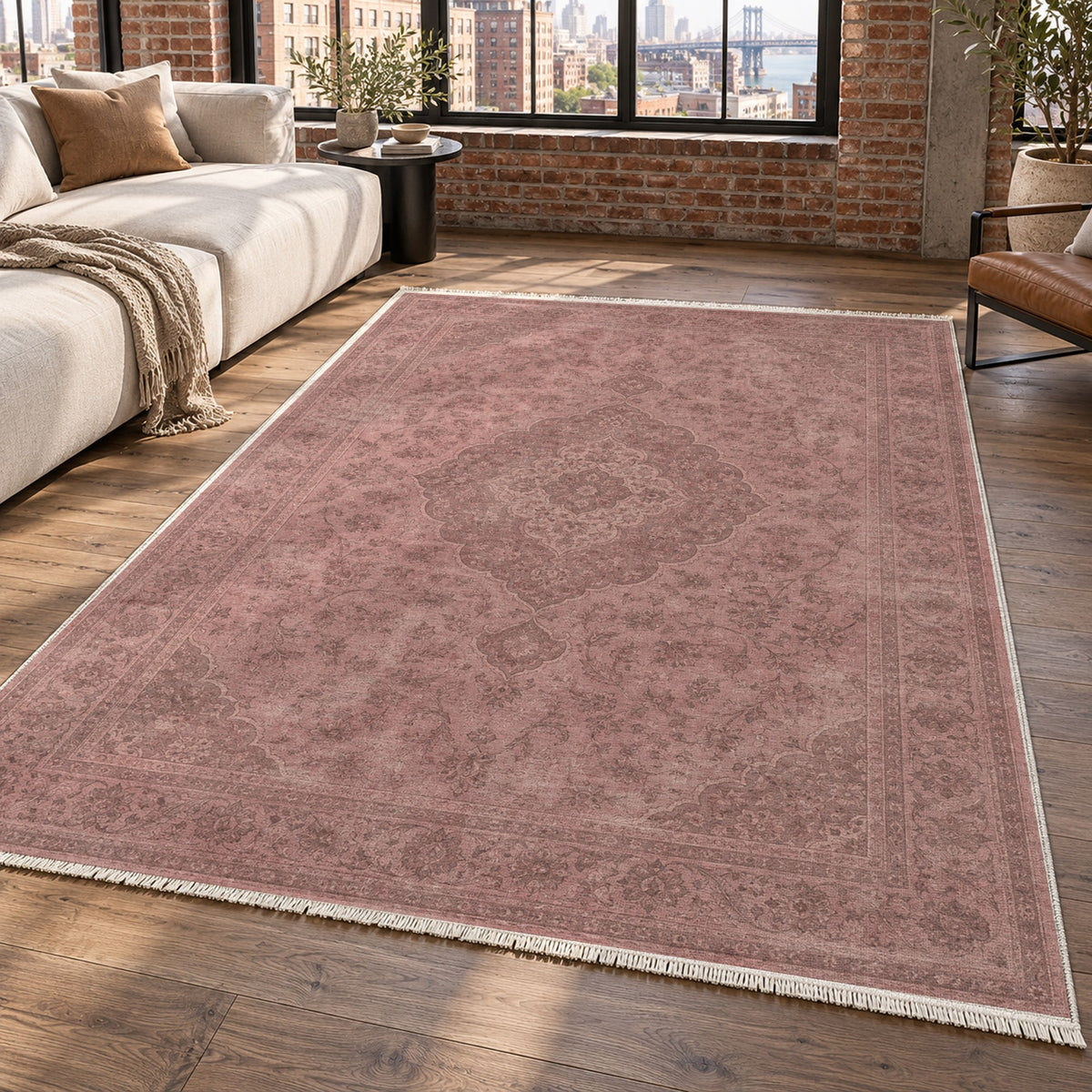 Kashan Veil Rose Pink Vintage Washable Rug — new york living