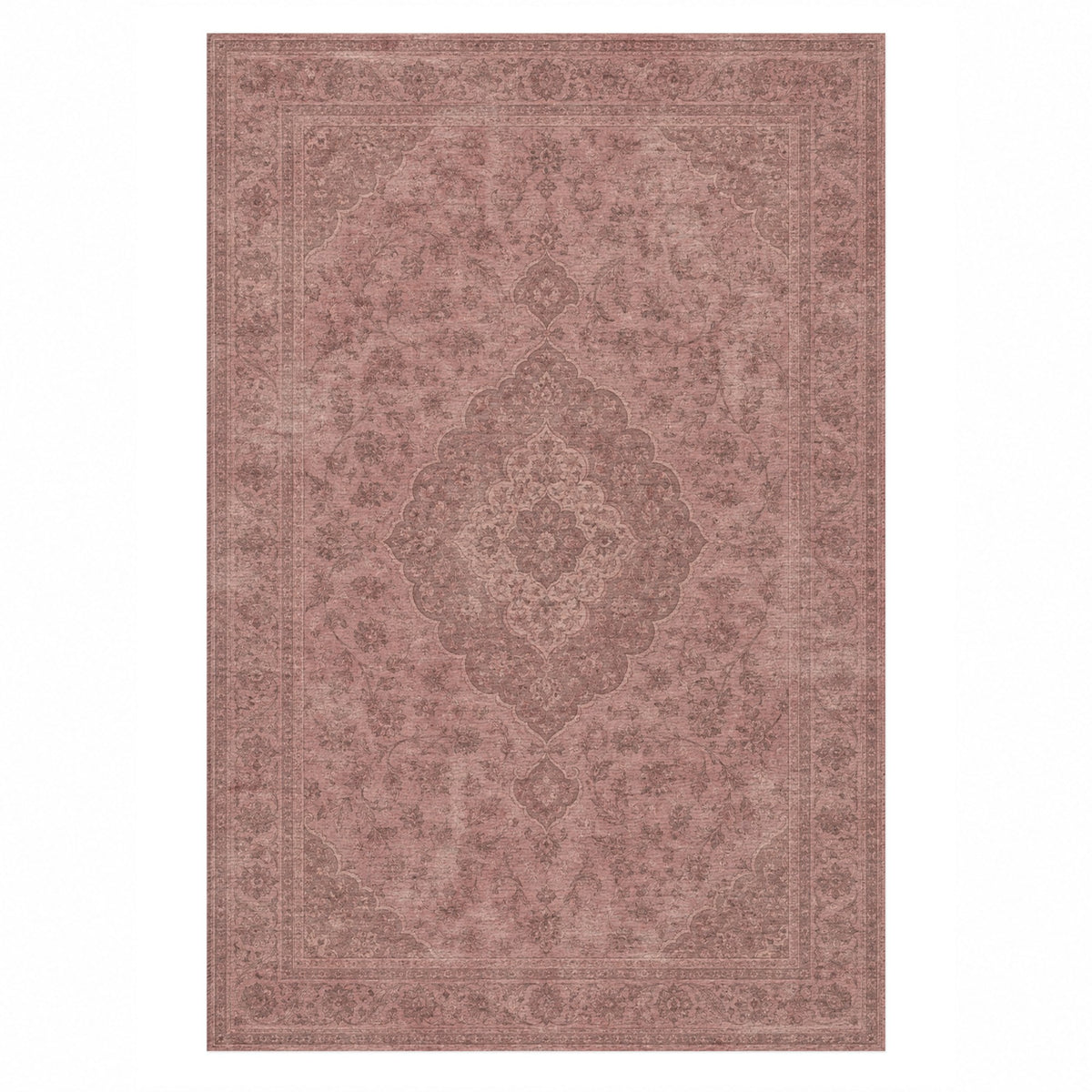 Kashan Veil Rose Pink Vintage Washable Rug — top view