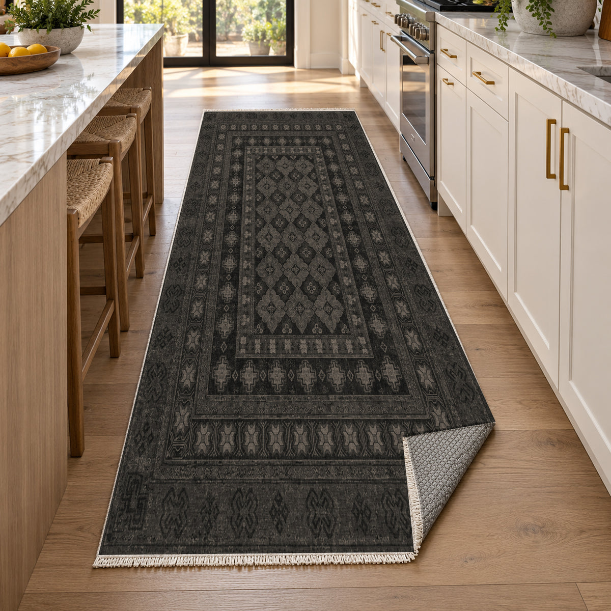 Kayseri Charcoal Classic Washable Rug — new york kitchen runner