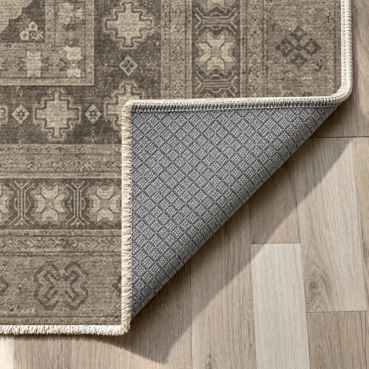 Kayseri Taupe Classic Washable Rug — backing close up