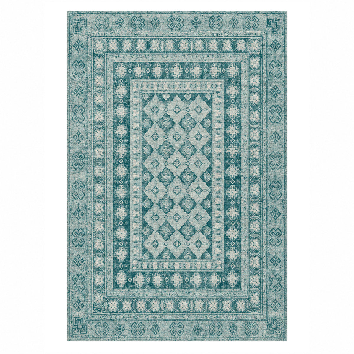Kayseri Teal Classic Washable Rug — top view