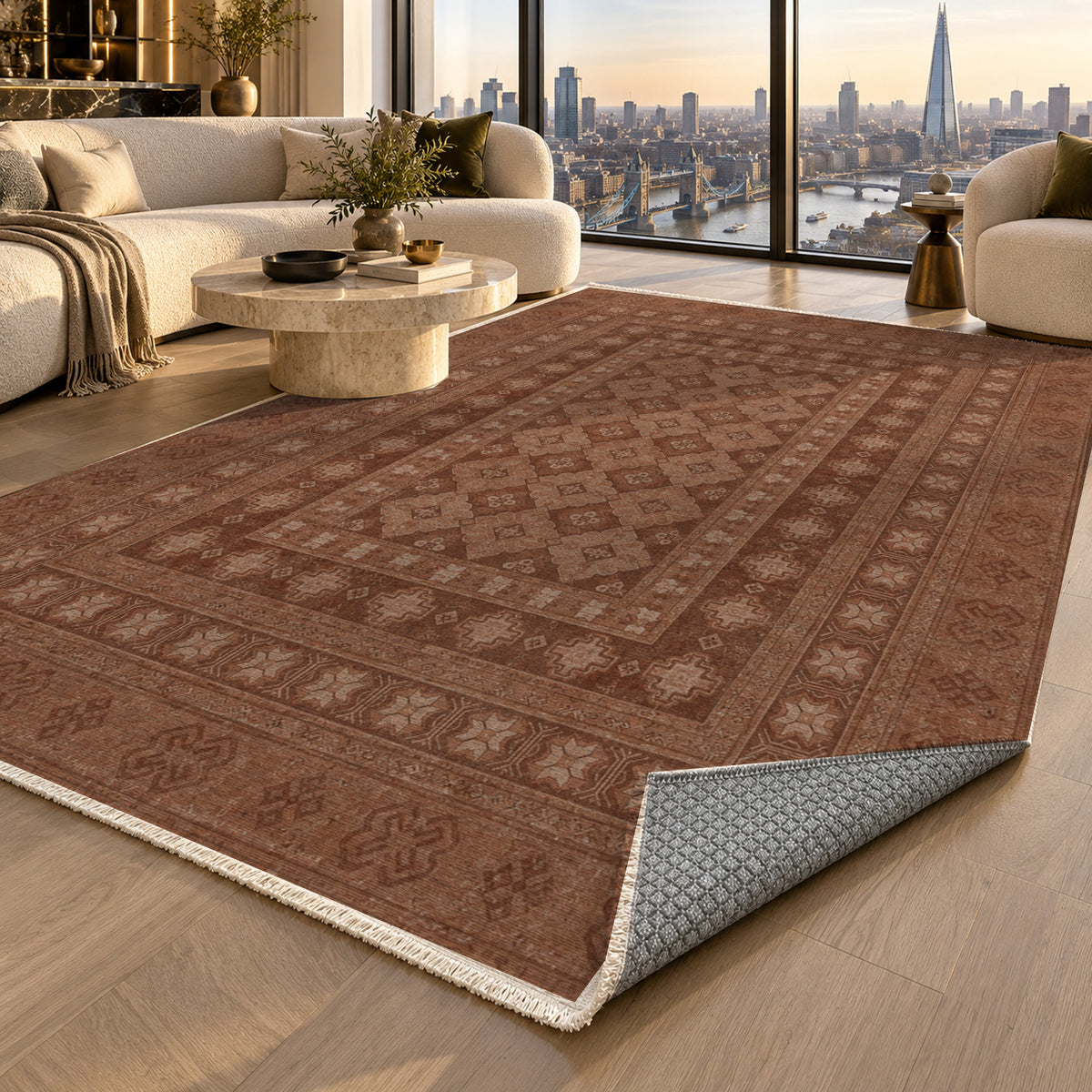 Kayseri Terracotta Classic Washable Rug — london luxury living