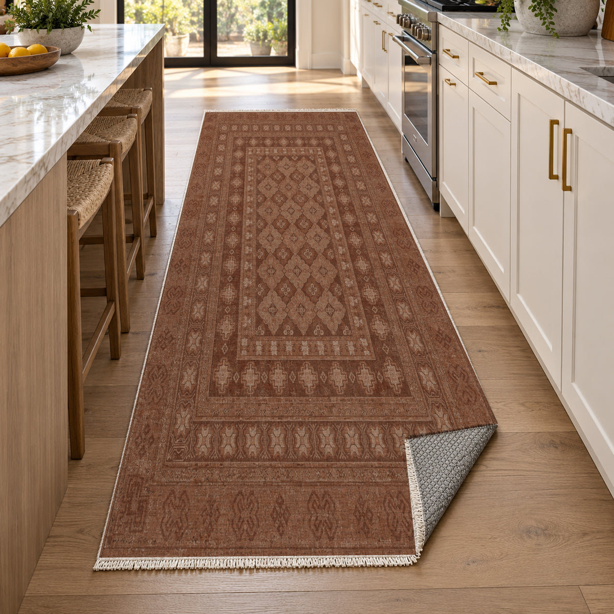 Kayseri Terracotta Classic Washable Rug — new york kitchen runner
