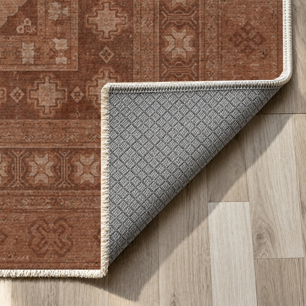 Kayseri Terracotta Classic Washable Rug — backing close up