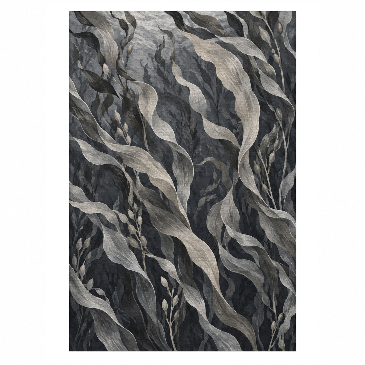 Kelp Forest Charcoal Abstract Washable Rug — top view