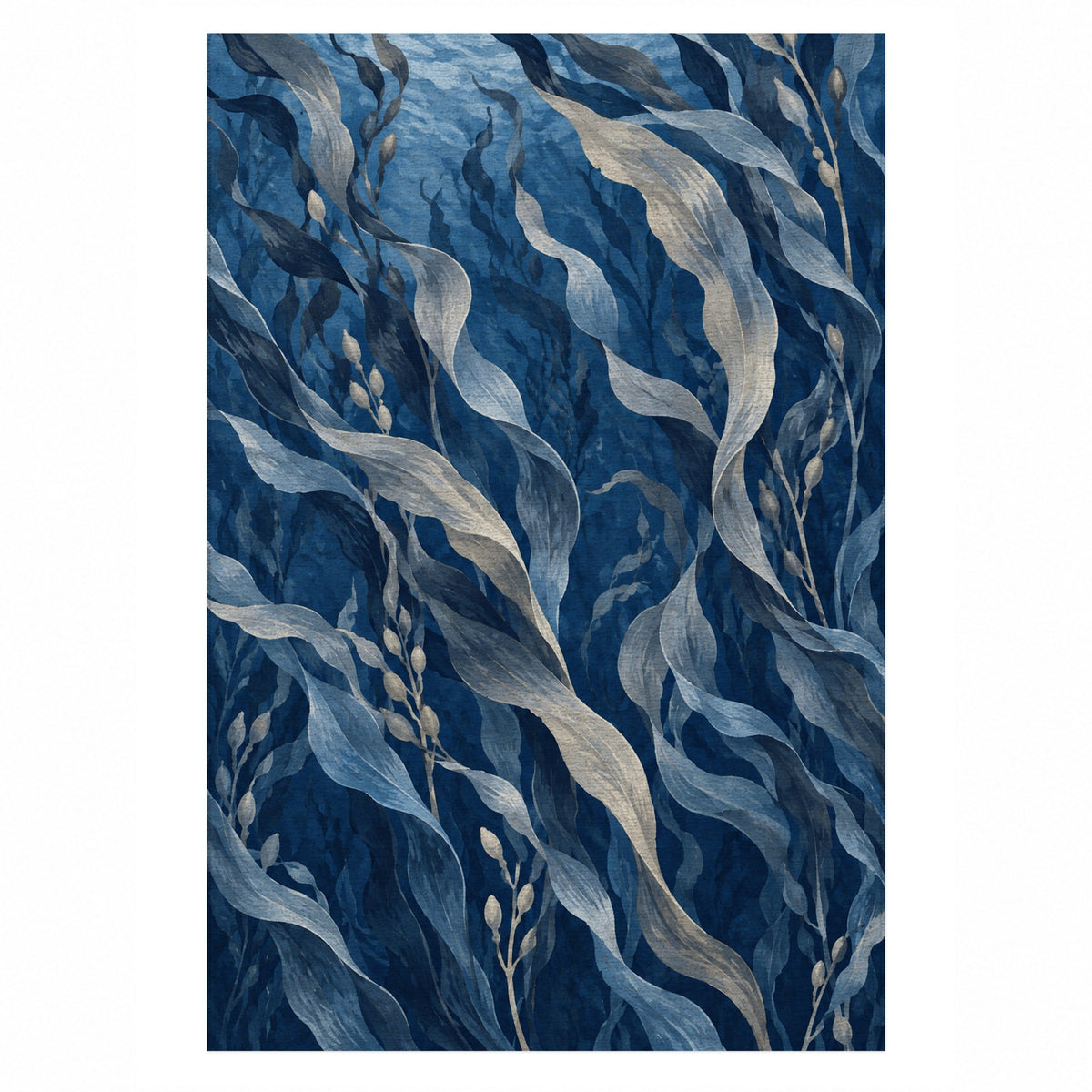 Kelp Forest Indigo Abstract Washable Rug — top view