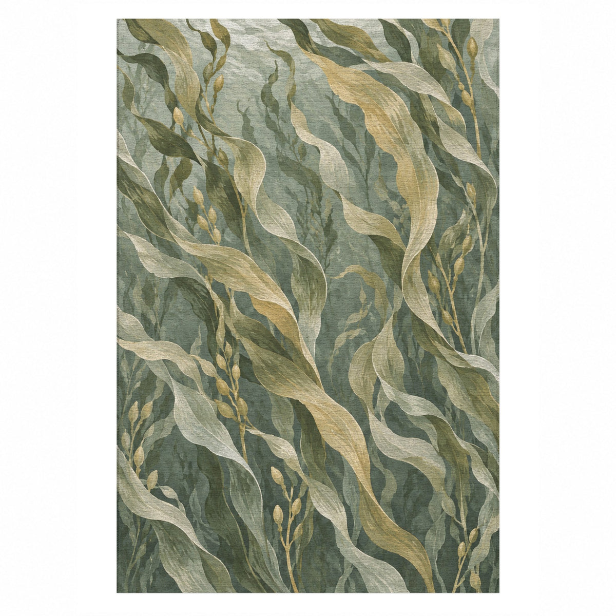 Kelp Forest Sage Abstract Washable Rug — top view