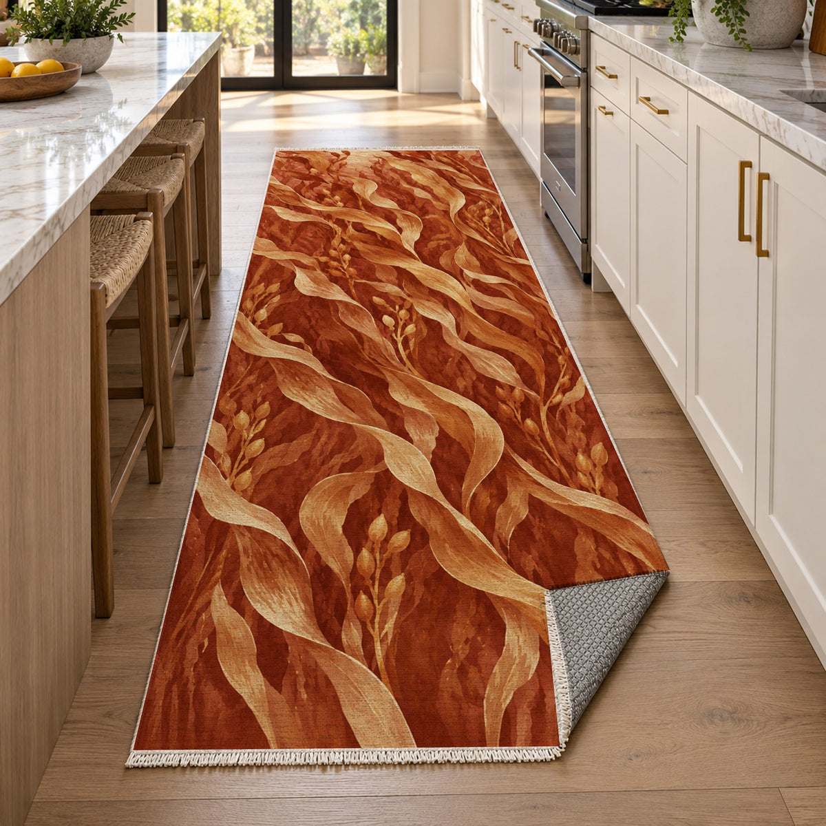 Kelp Forest Terracotta Abstract Washable Rug — new york kitchen runner