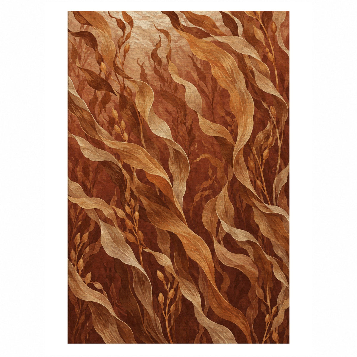 Kelp Forest Terracotta Abstract Washable Rug — top view