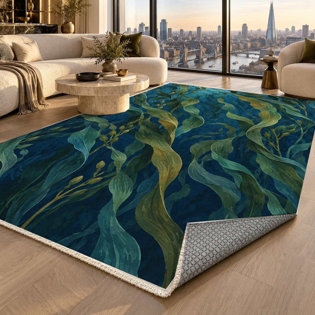 Kelp Forest Abstract Washable Rug — london luxury living