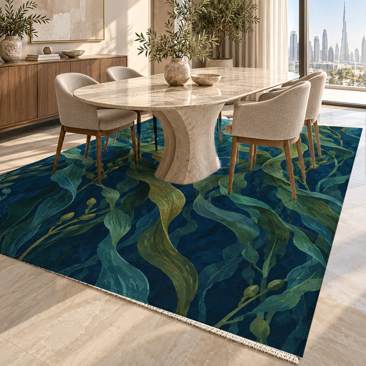 Kelp Forest Abstract Washable Rug — dubai dining