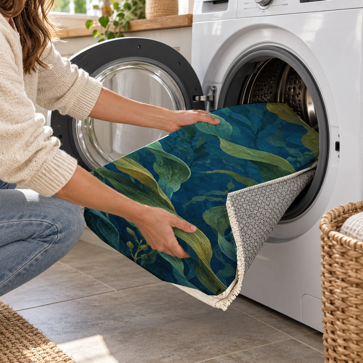 Kelp Forest Abstract Washable Rug — washing machine