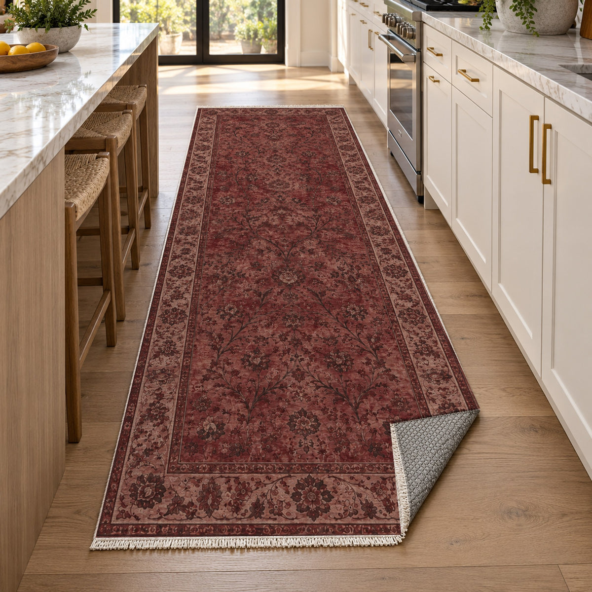 Kerman Cloud Burgundy Red Vintage Washable Rug — new york kitchen runner