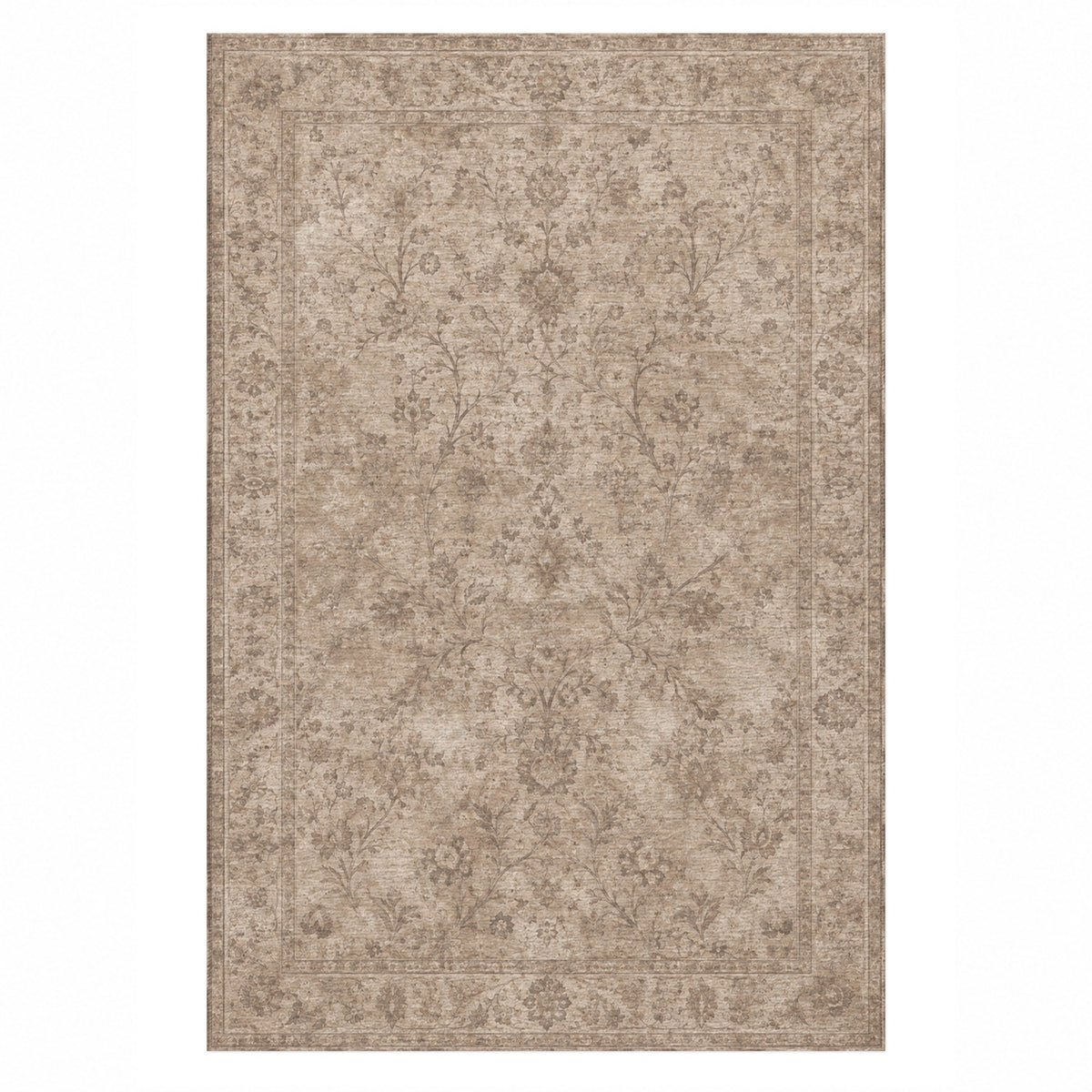 Kerman Cloud Ivory Taupe Vintage Washable Rug — top view