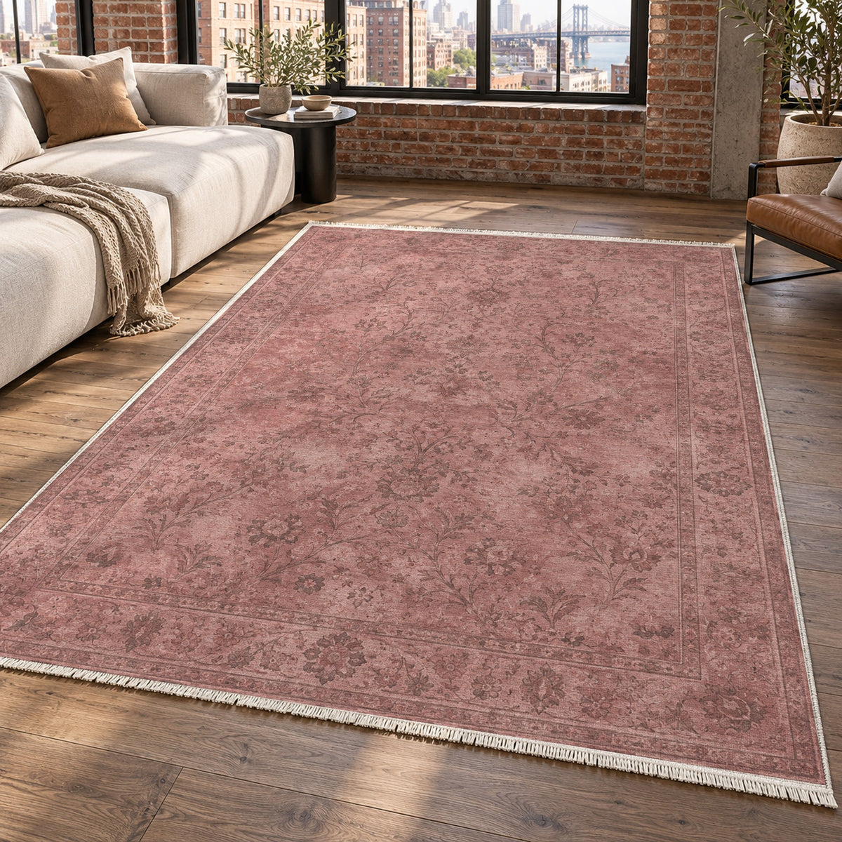 Kerman Cloud Rose Pink Vintage Washable Rug — new york living