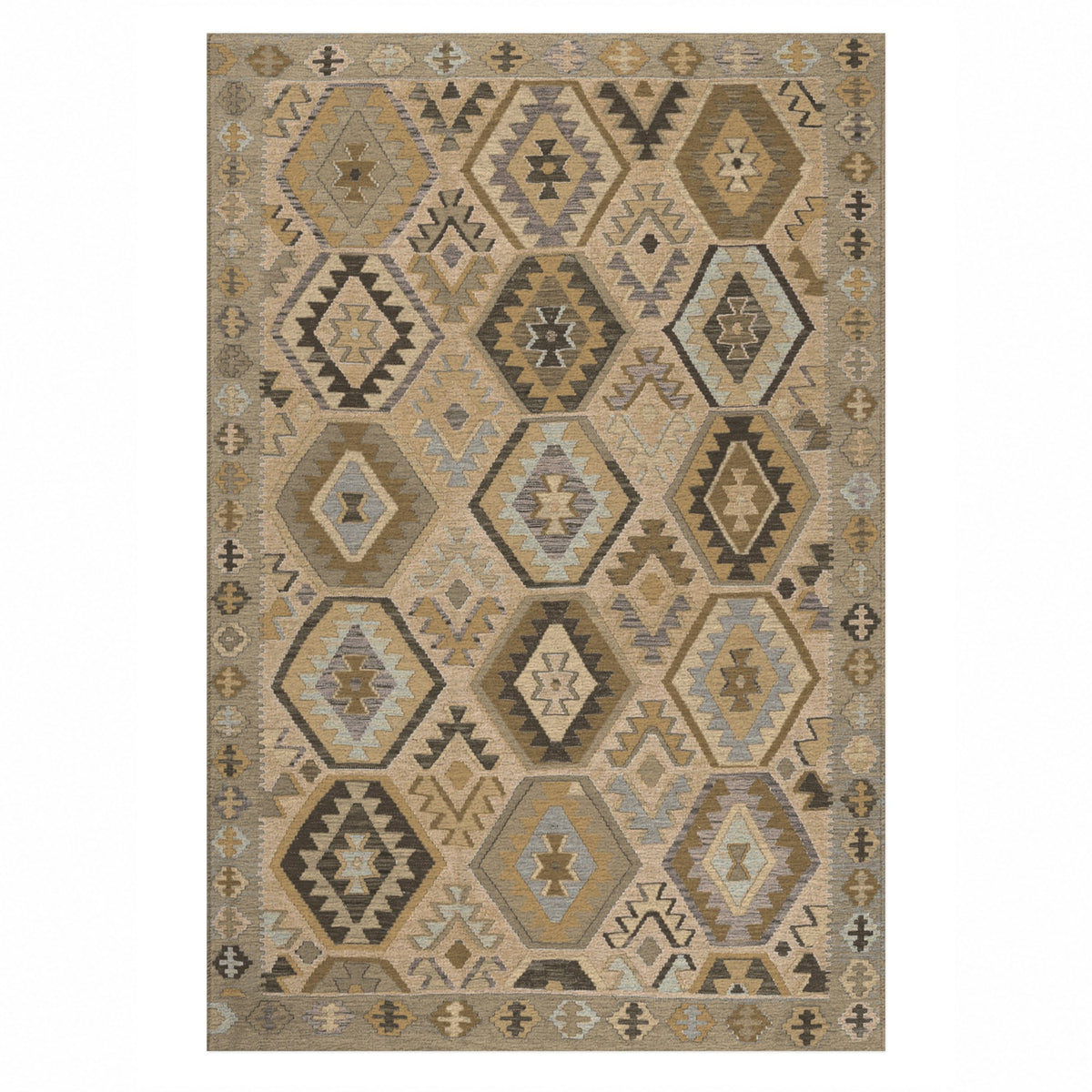 Kilim Hex Beige Ethnic Washable Rug — top view