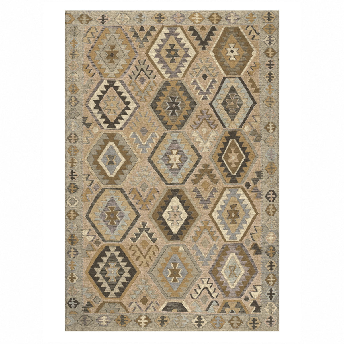 Kilim Hex Cream Ethnic Washable Rug — top view