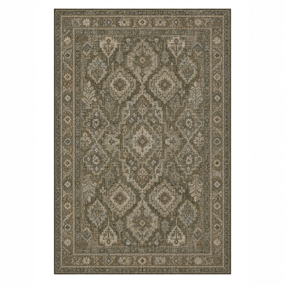 Lattice Slate Geometric Washable Rug — top view