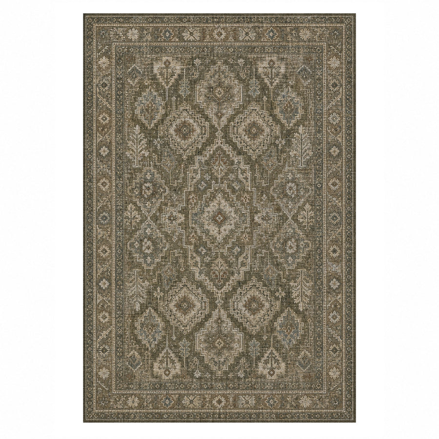 Lattice Slate Geometric Washable Rug