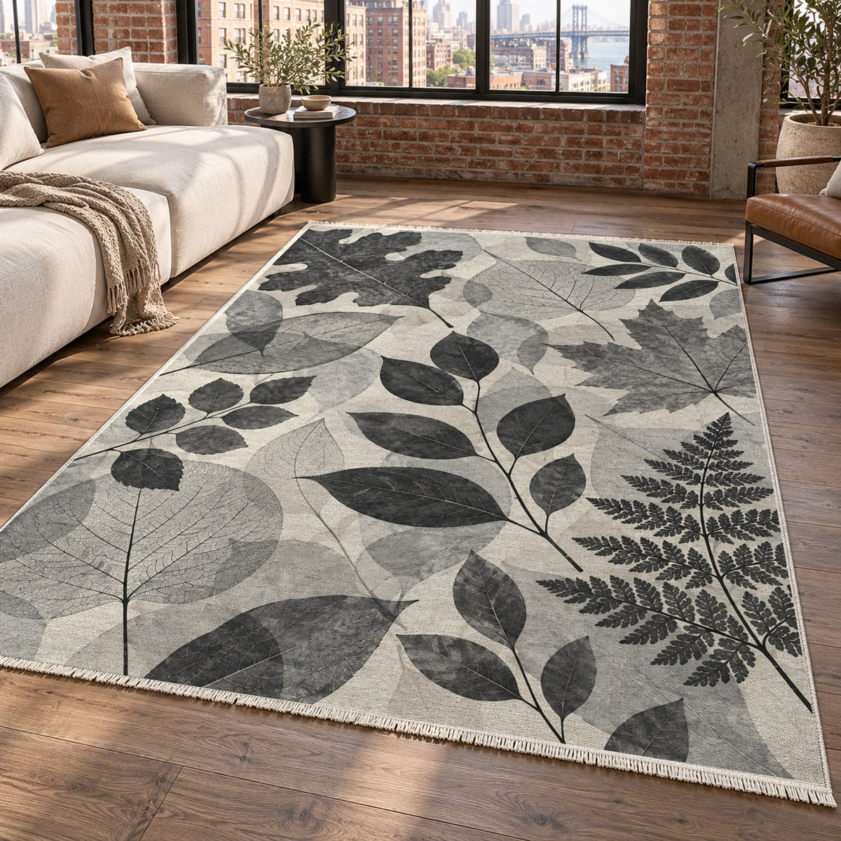 Leaf Impressions Charcoal Floral Washable Rug — new york living