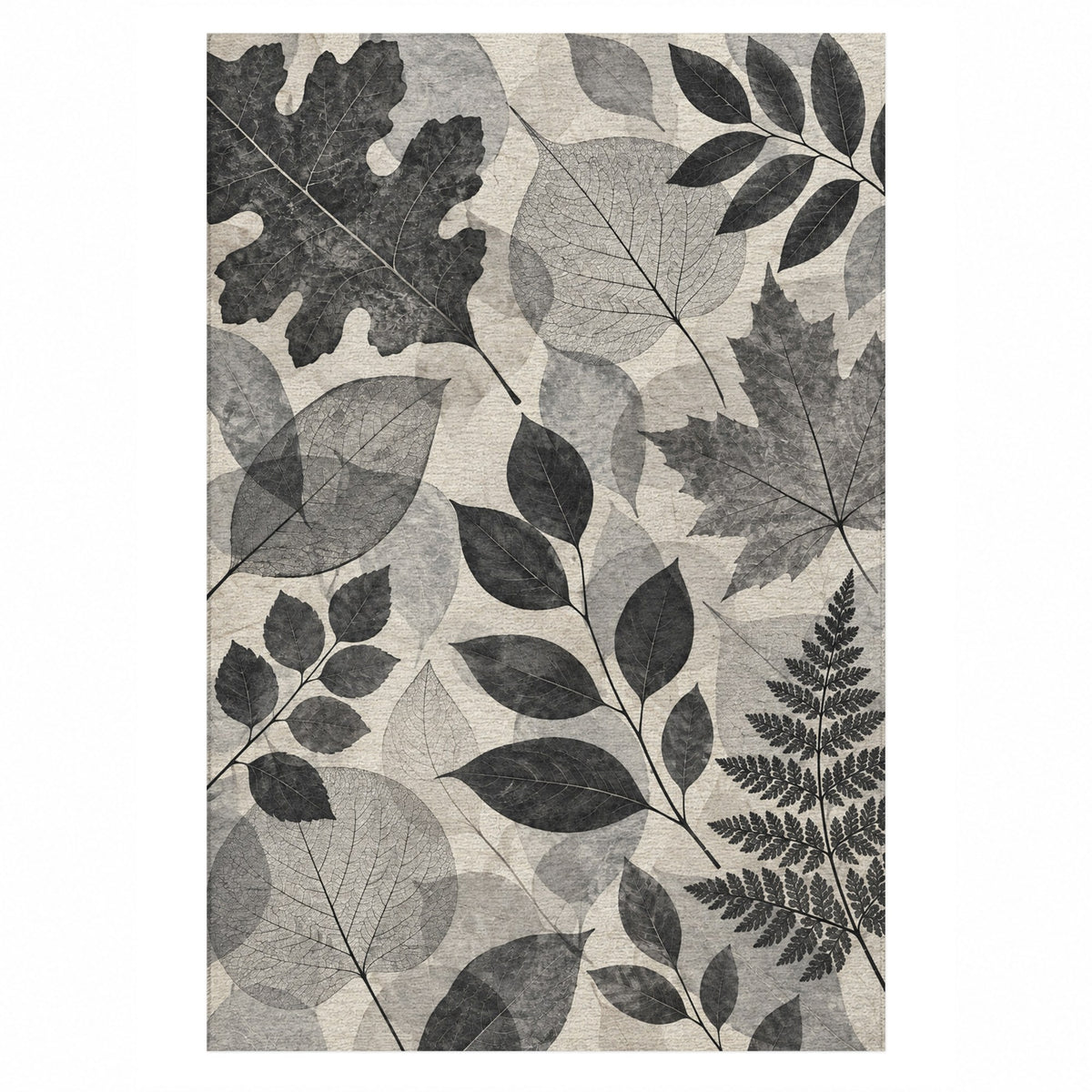 Leaf Impressions Charcoal Floral Washable Rug — top view