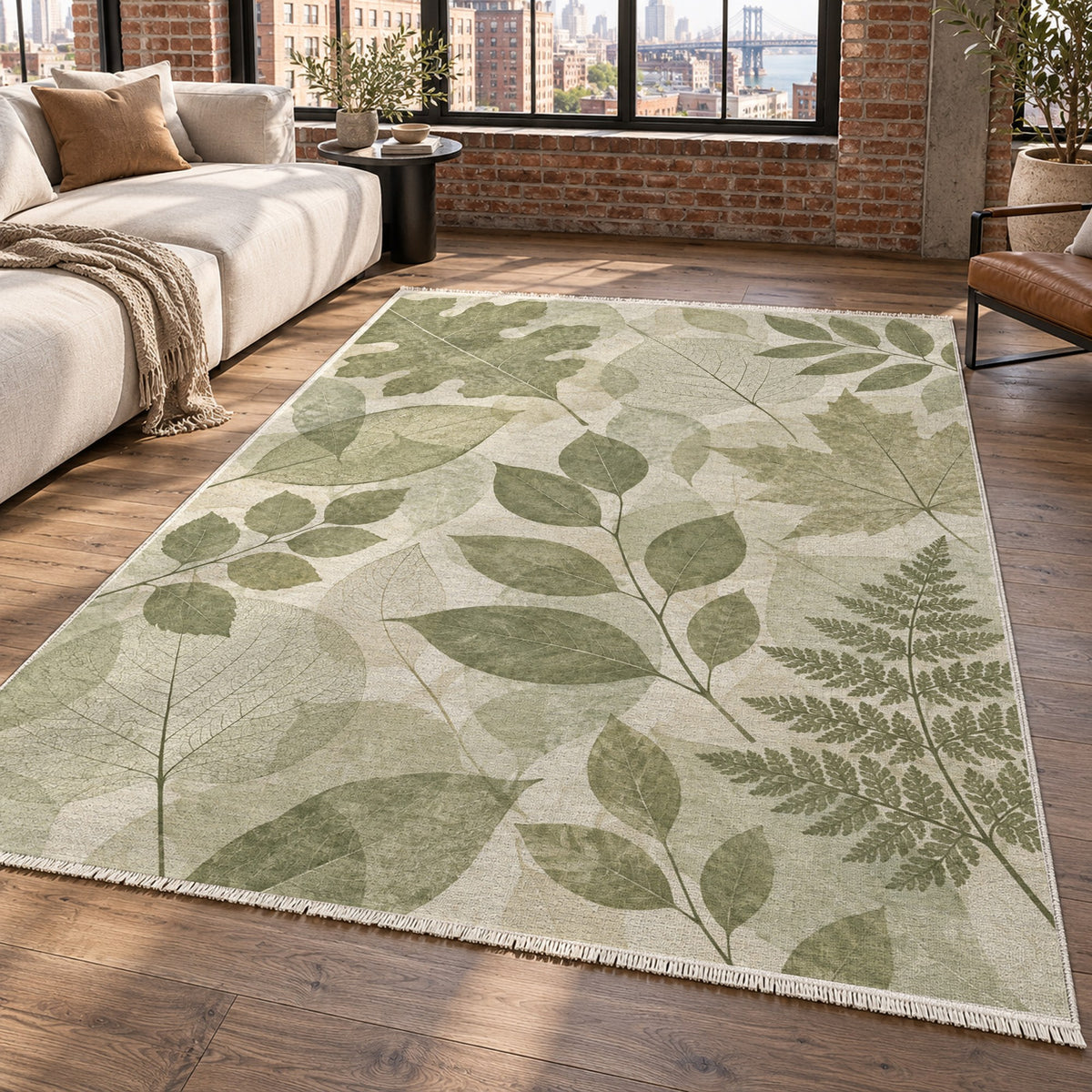 Leaf Impressions Sage Floral Washable Rug — new york living
