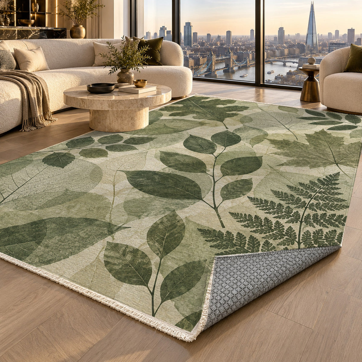 Leaf Impressions Floral Washable Rug — london luxury living