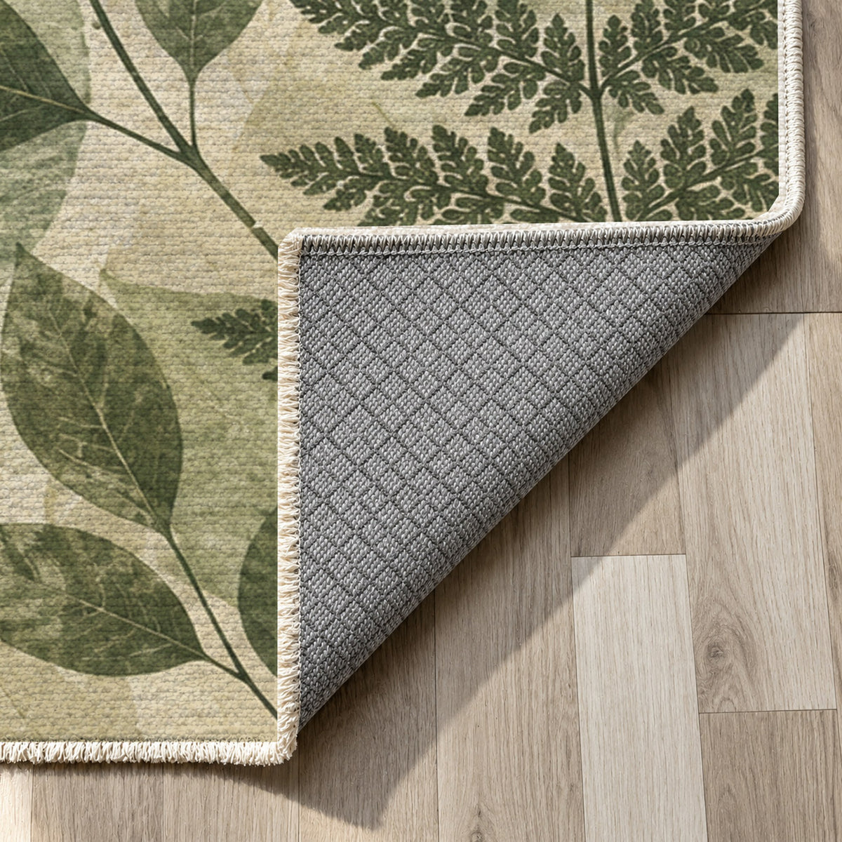 Leaf Impressions Floral Washable Rug — backing close up