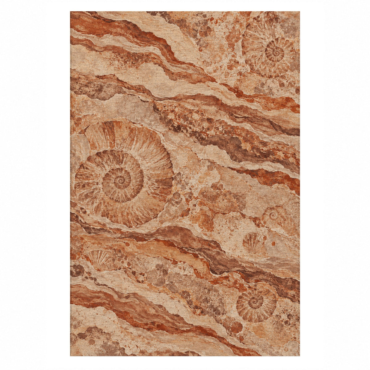 Limestone Fossils Terracotta Abstract Washable Rug — top view