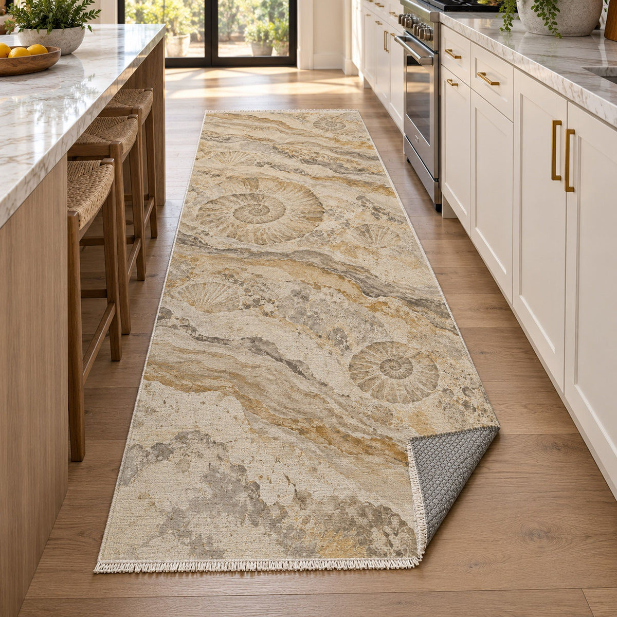 Limestone Fossils Abstract Washable Rug — new york kitchen runner
