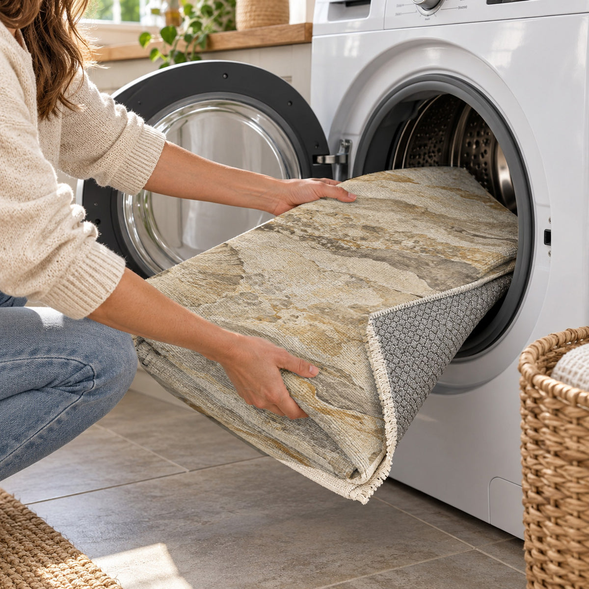 Limestone Fossils Abstract Washable Rug — washing machine