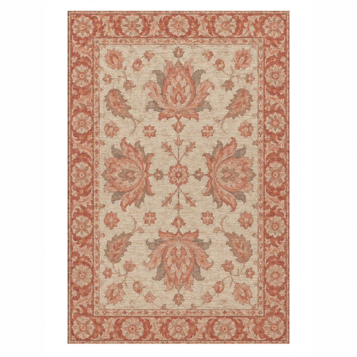 Lotus Courtyard Coral Sand Classic Washable Rug — top view