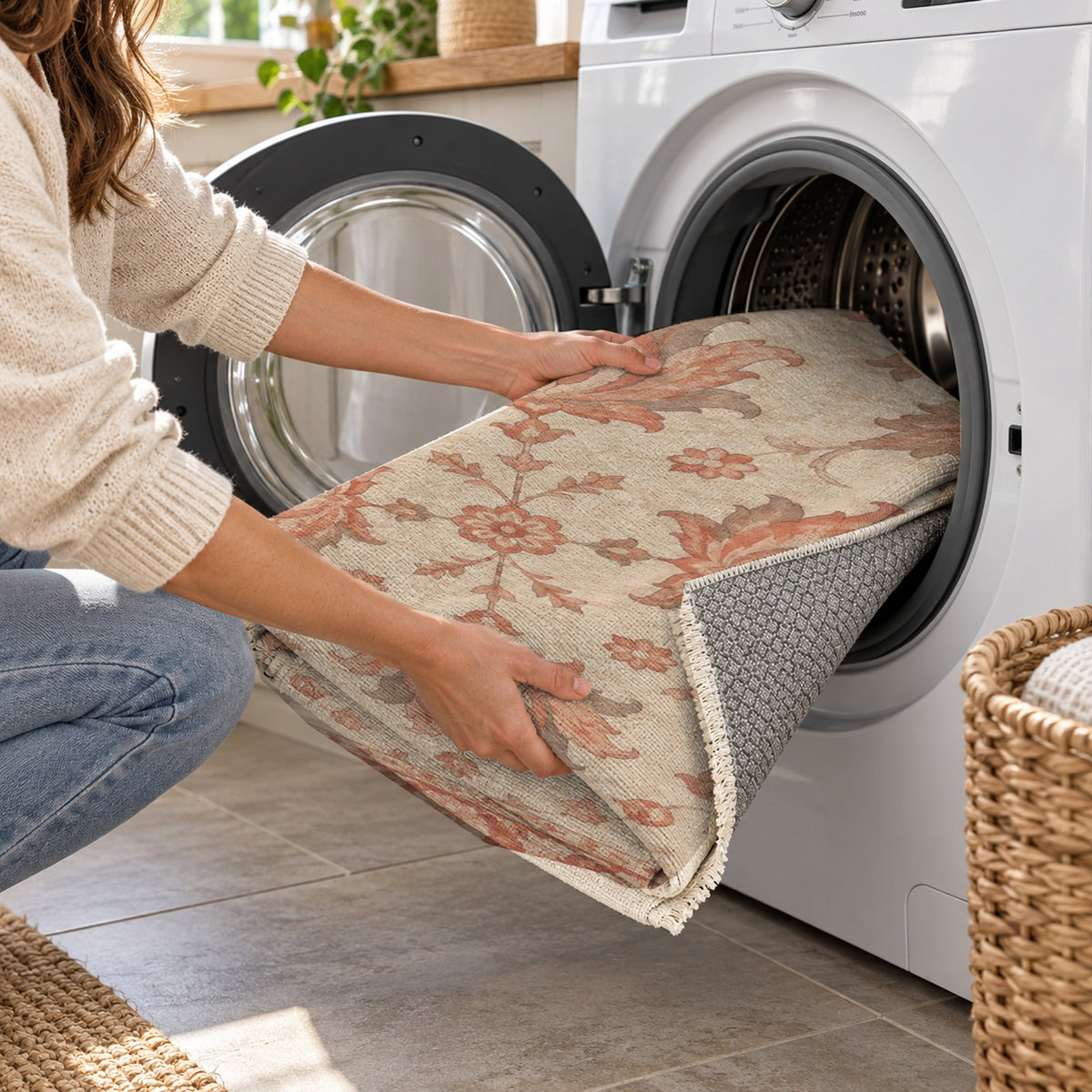 Lotus Courtyard Coral Sand Classic Washable Rug — washing machine