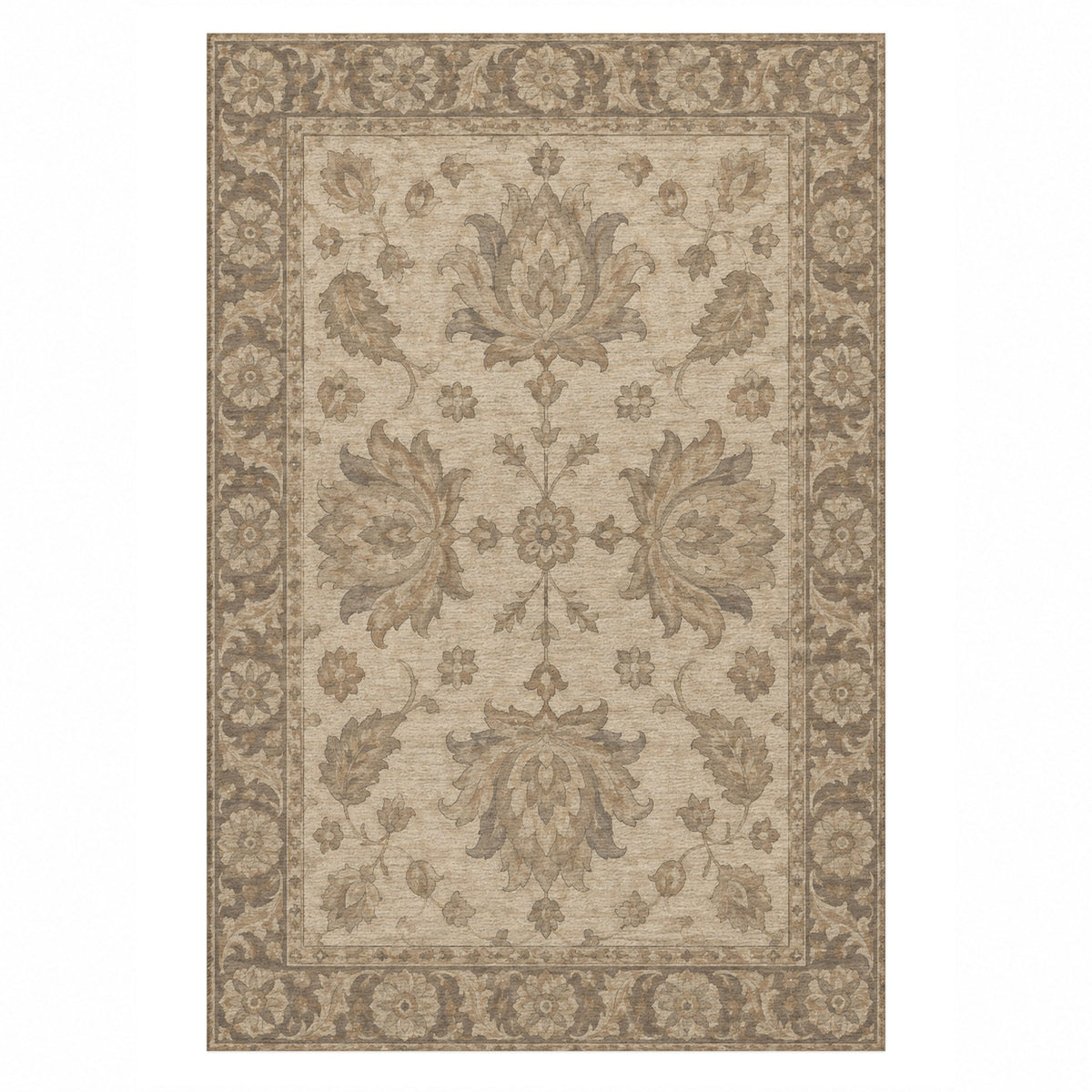 Lotus Courtyard Ivory Taupe Classic Washable Rug — top view