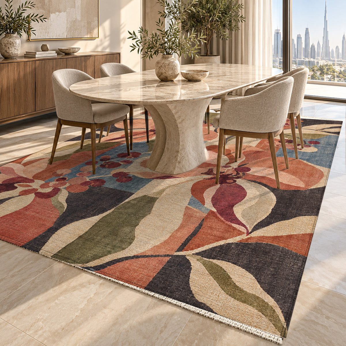 Magnolia Peach Floral Washable Rug — dubai dining