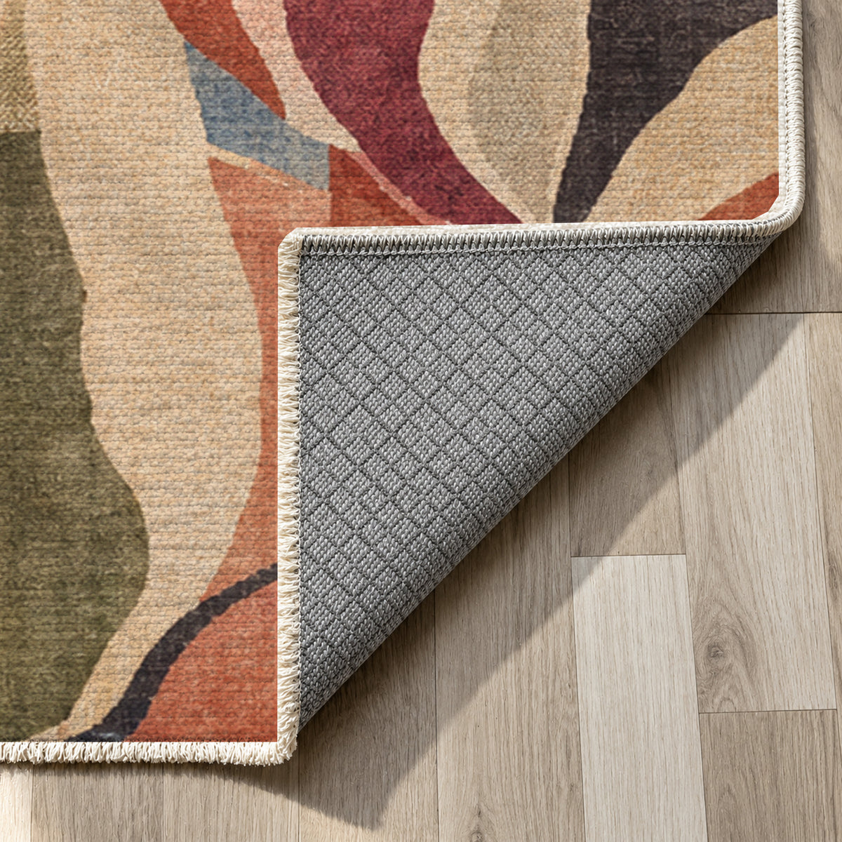 Magnolia Peach Floral Washable Rug — backing close up