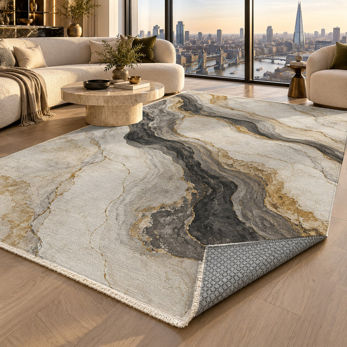 Marble Veins Abstract Washable Rug — london luxury living