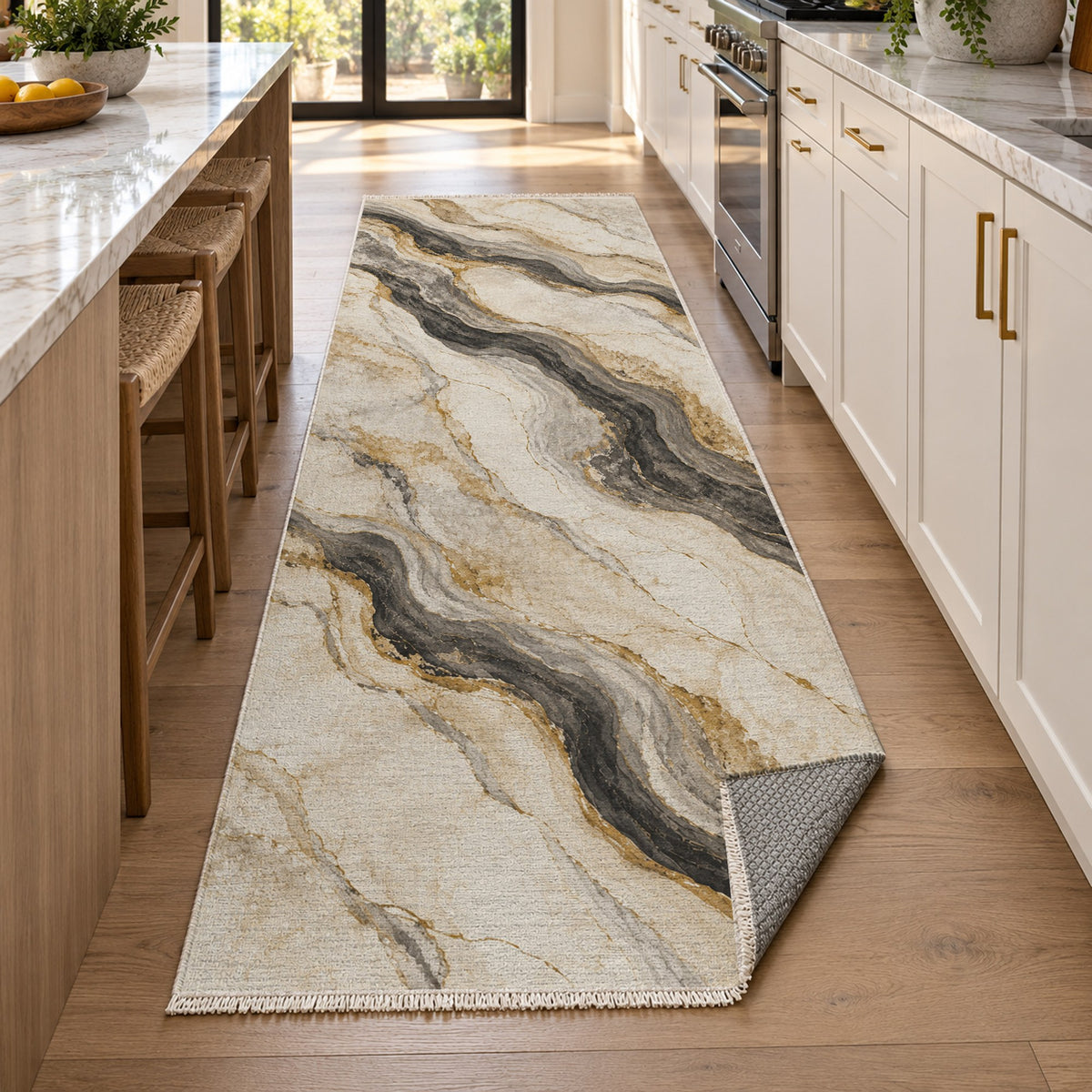 Marble Veins Abstract Washable Rug — new york kitchen runner