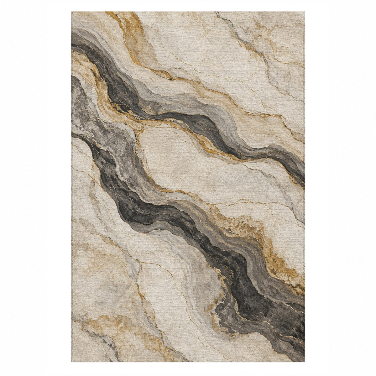 Marble Veins Abstract Washable Rug — top view
