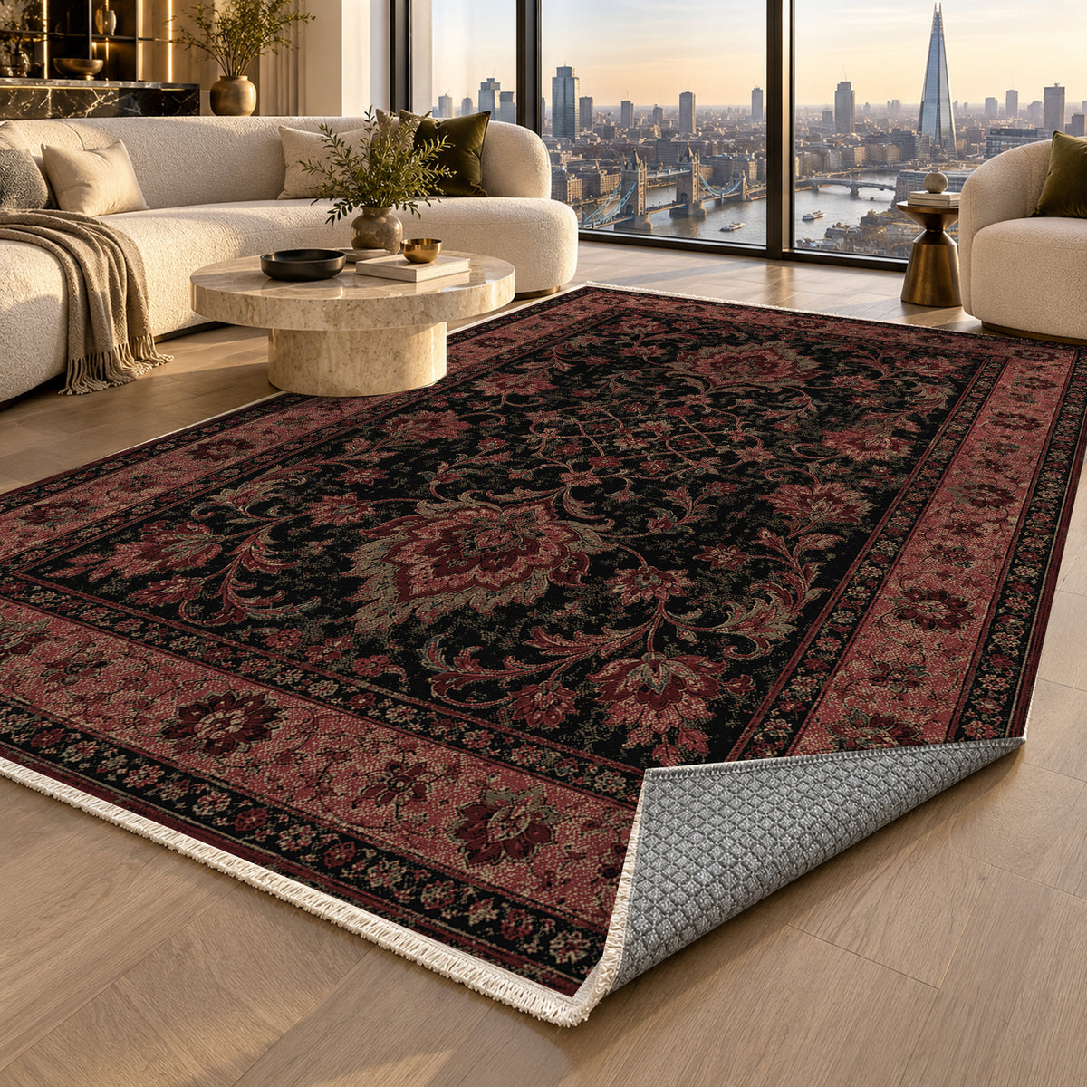 Mashhad Charcoal Classic Washable Rug — london luxury living
