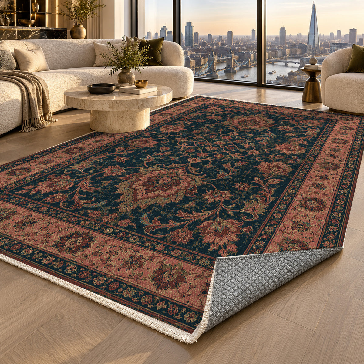 Mashhad Coral Classic Washable Rug — london luxury living