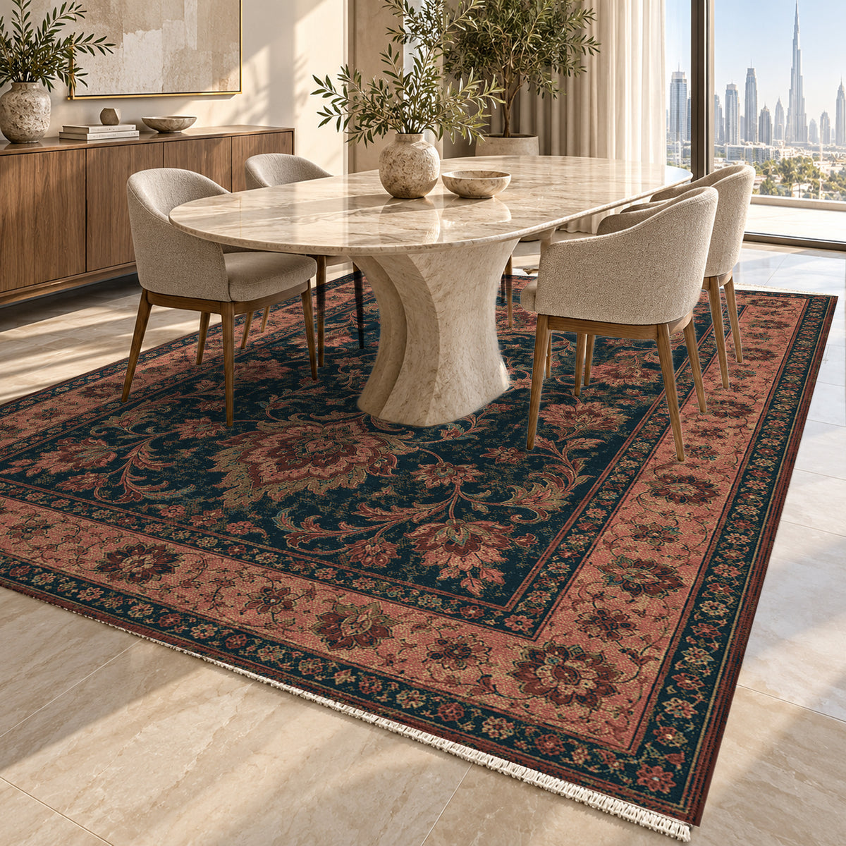 Mashhad Coral Classic Washable Rug — dubai dining