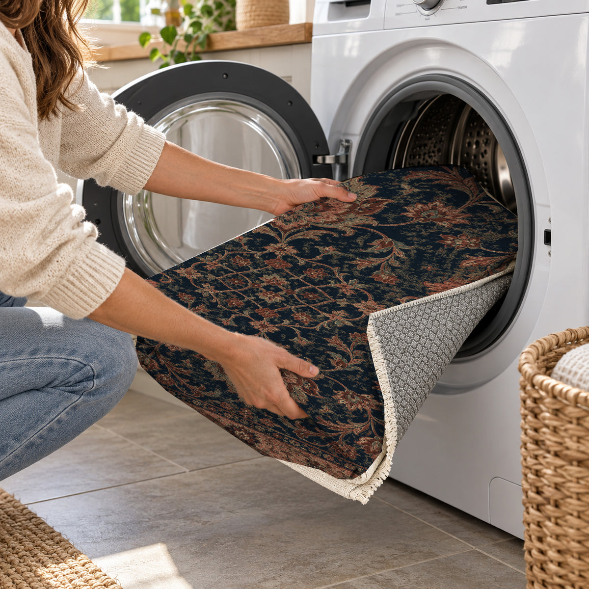 Mashhad Indigo Classic Washable Rug — washing machine