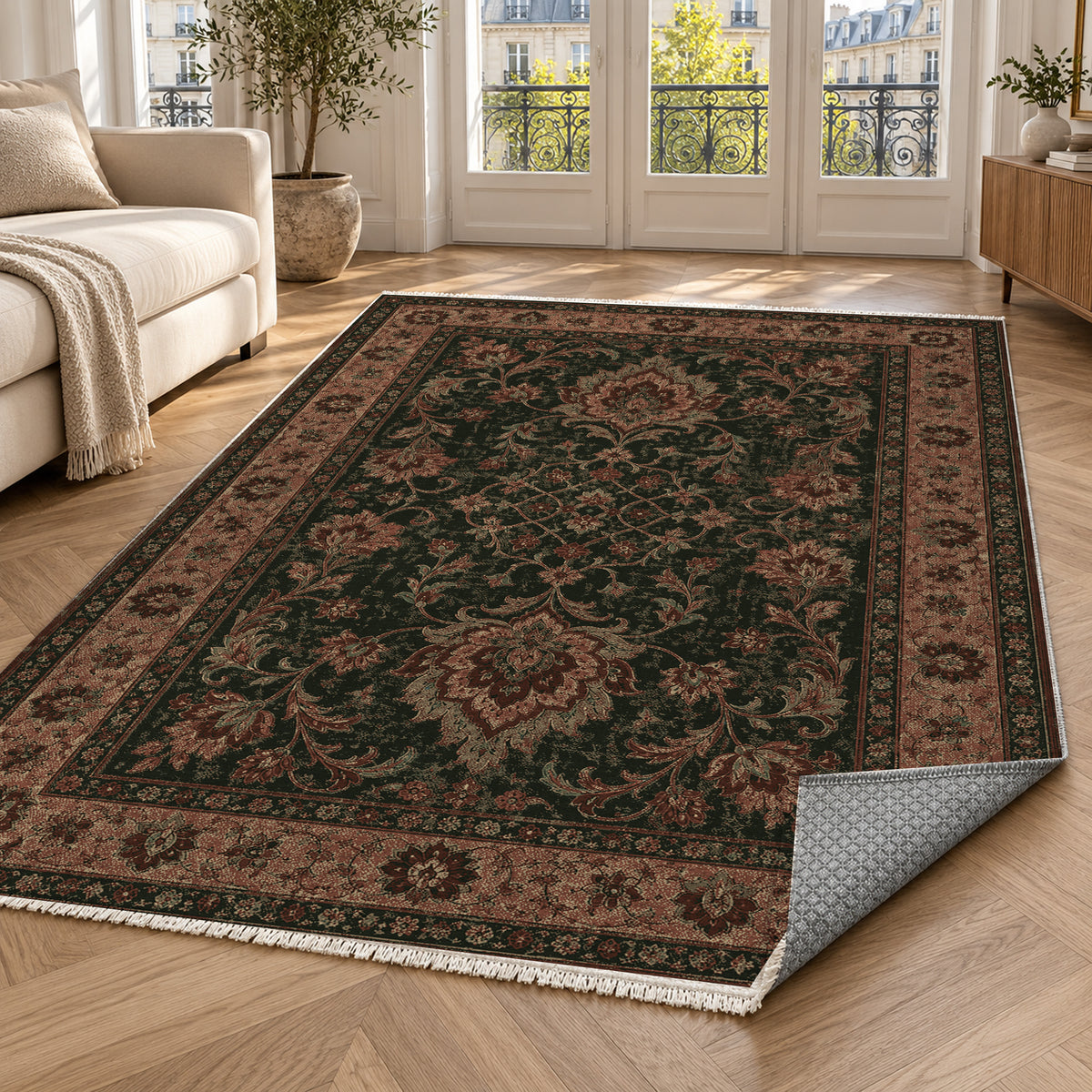 Mashhad Olive Classic Washable Rug — paris living