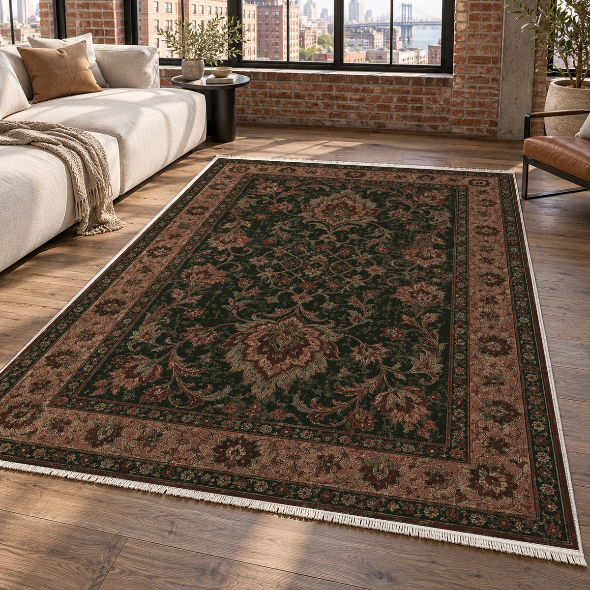 Mashhad Olive Classic Washable Rug — new york living
