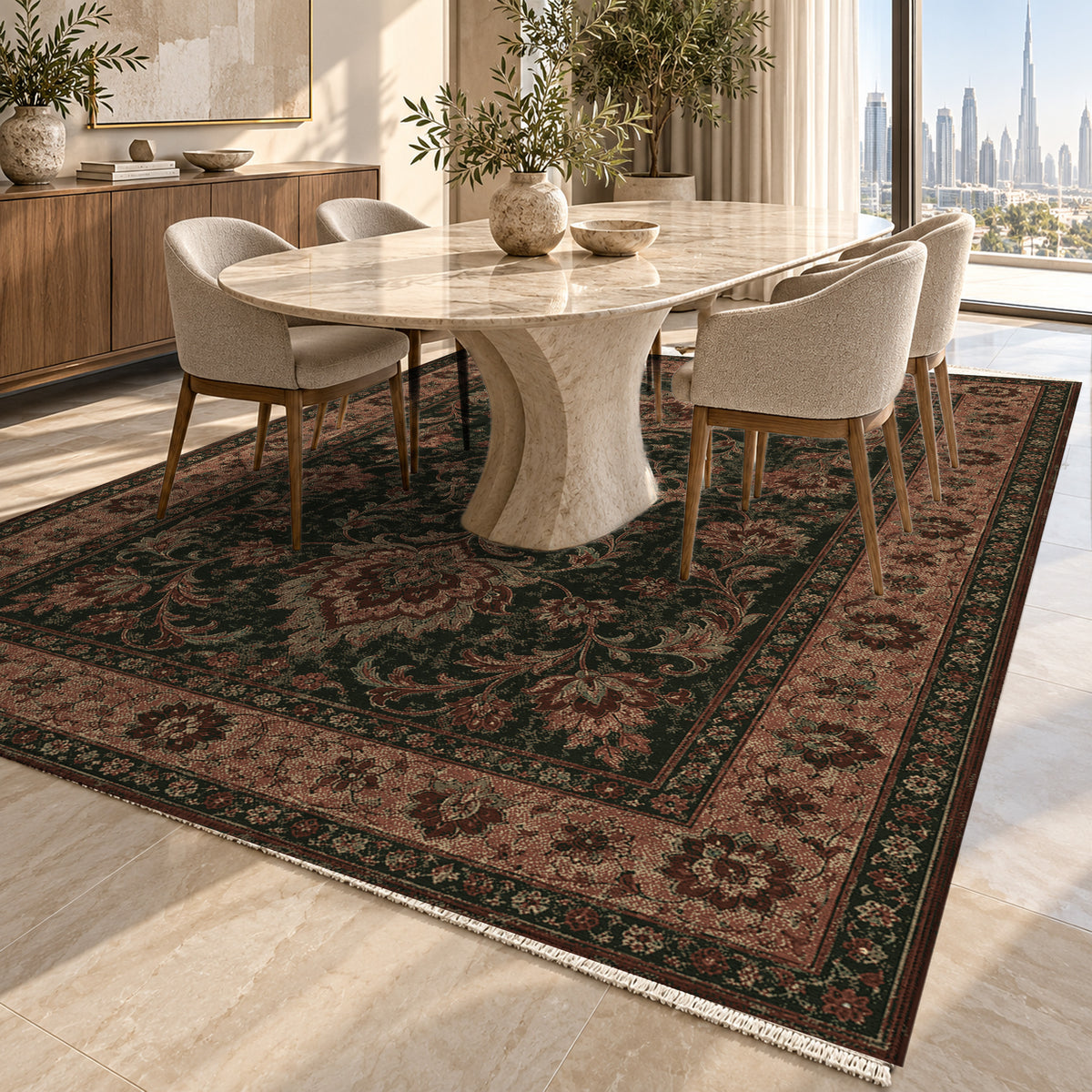 Mashhad Olive Classic Washable Rug — dubai dining