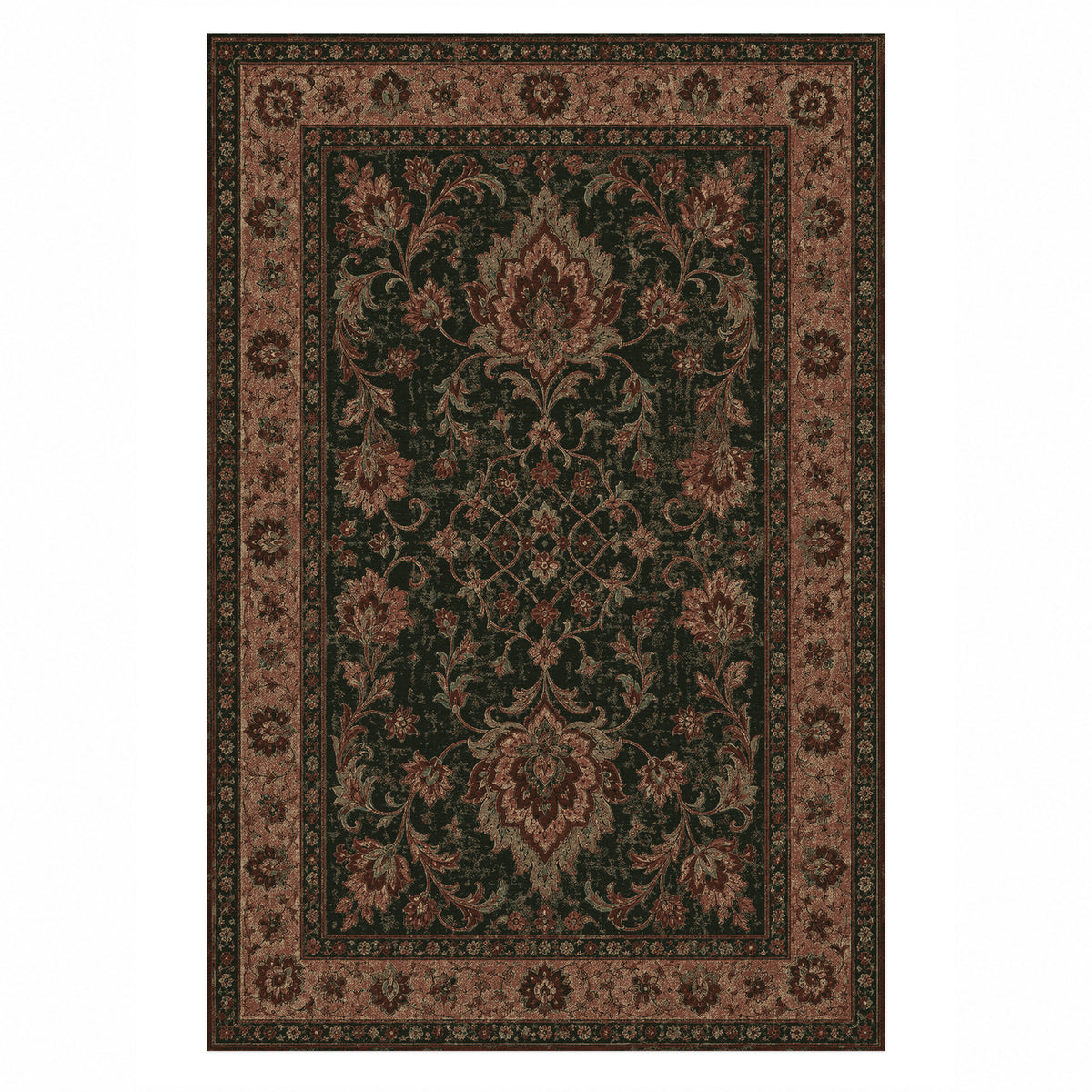 Mashhad Olive Classic Washable Rug — top view
