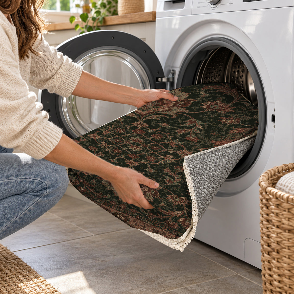 Mashhad Olive Classic Washable Rug — washing machine