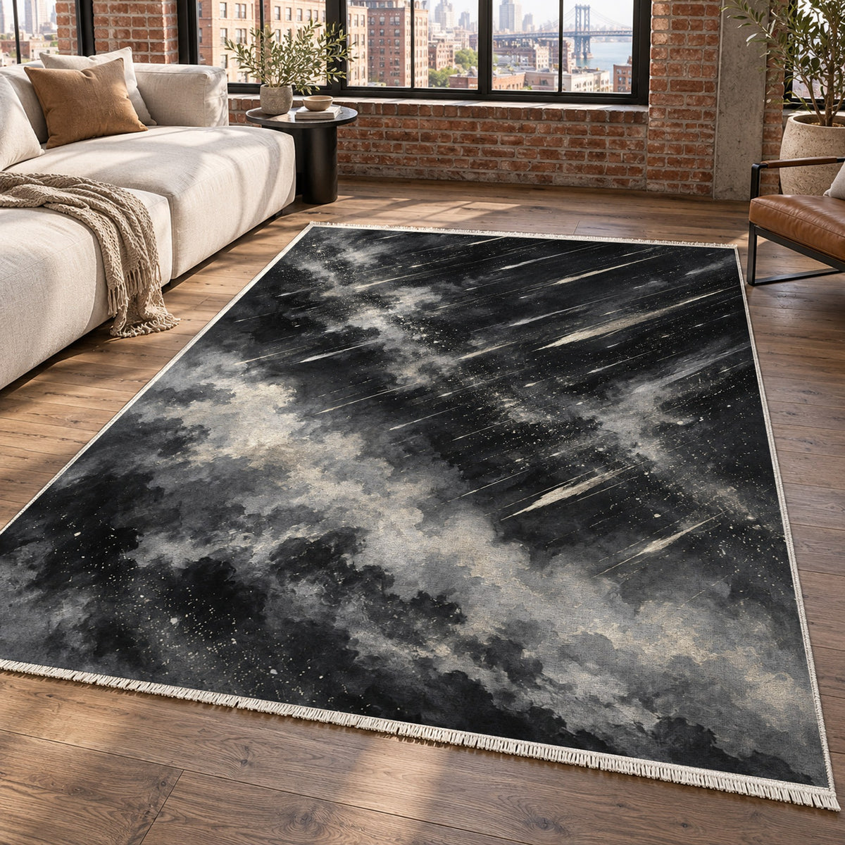 Meteor Trails Charcoal Abstract Washable Rug — new york living